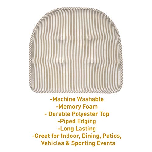 Sweet Home Collection Chair Cushion Memory Foam Pads Tufted Slip Non Skid Rubber Back U-Shaped 17" X 16" Seat Cover, 4 Count (Pack Of 1), Pinstripe Taupe #TOP2