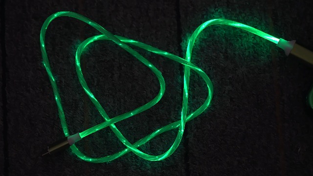 Image of AYI USB C to A Charging Cable 3.3ft, LED Glowing Starry Sky Light-Up Cord, PVC Tangle-Free Fast Charging Cable with Smart Chip, Data Transfer Sync Cord for USB-C Devices, Green.
