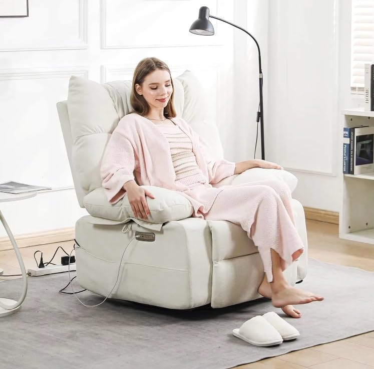 Sillón reclinable eléctrico blanco chenille miniatura 7
