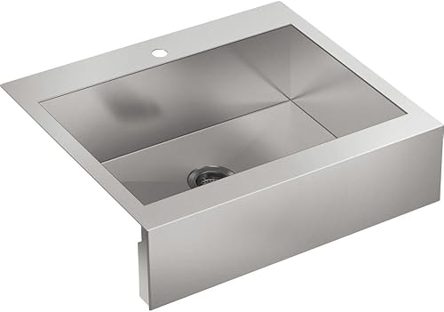KOHLER 3935-4-NA Fregadero de cocina de acero inoxidable con delantal alto de granja, 30 pulgadas de ancho de la base del gabinete