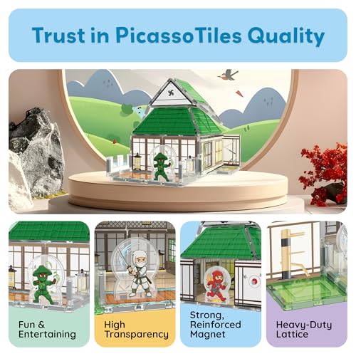 PicassoTiles Magnetic Tile Ninja Dojo Theme Set Two Sided Printed Designs Interior Exterior 3D Magnet Tiles 4 Character Ninjas STEM Education Learning Kit Building Blocks Toys Kids Ages 3 4 6 7 PTQ107 - Image 8