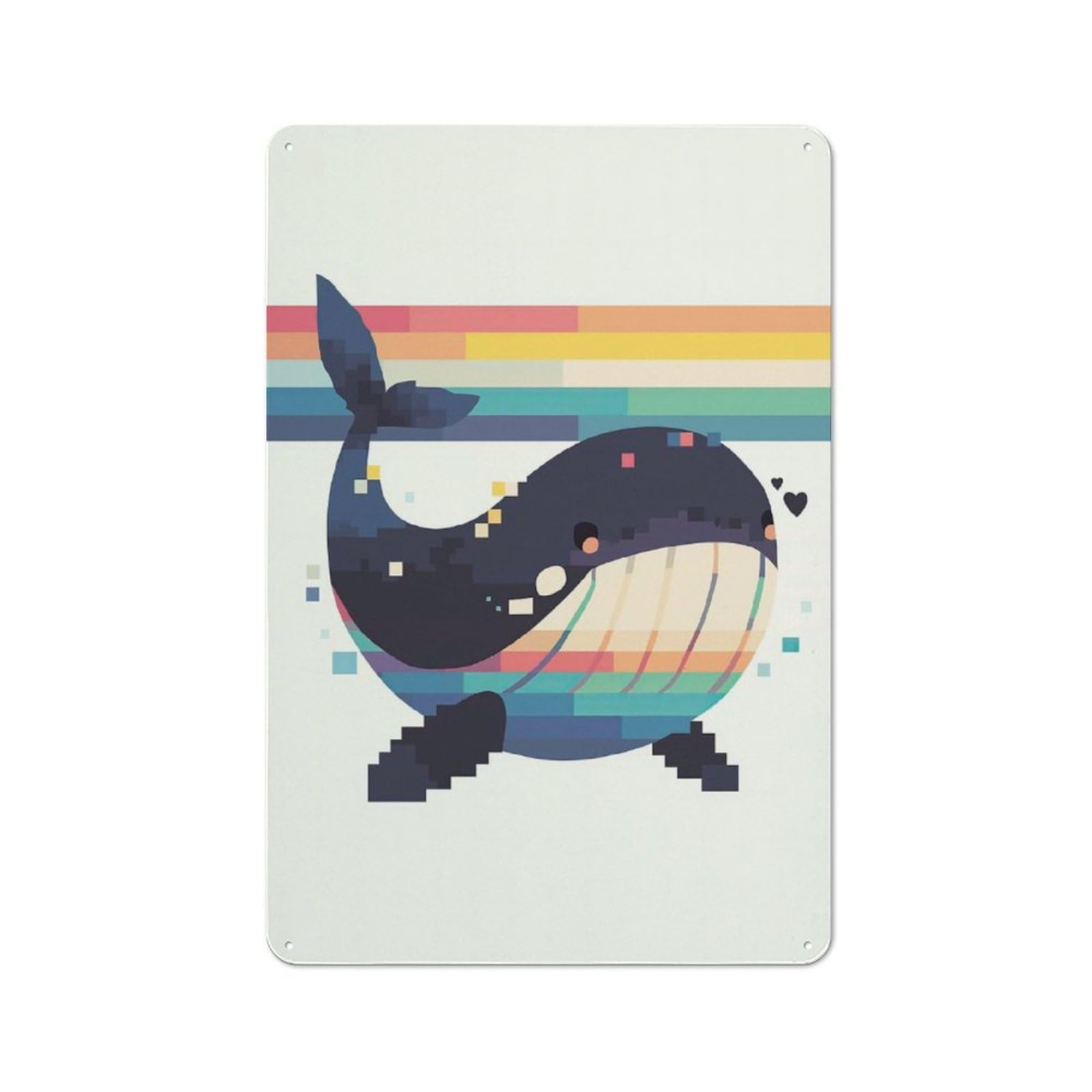 Junmoney Pixel Rainbow Whale Rustic Metal Wall Sign 30X20cm For Kitchen Or Home Bar, Suited To Home Bar Enthusiasts