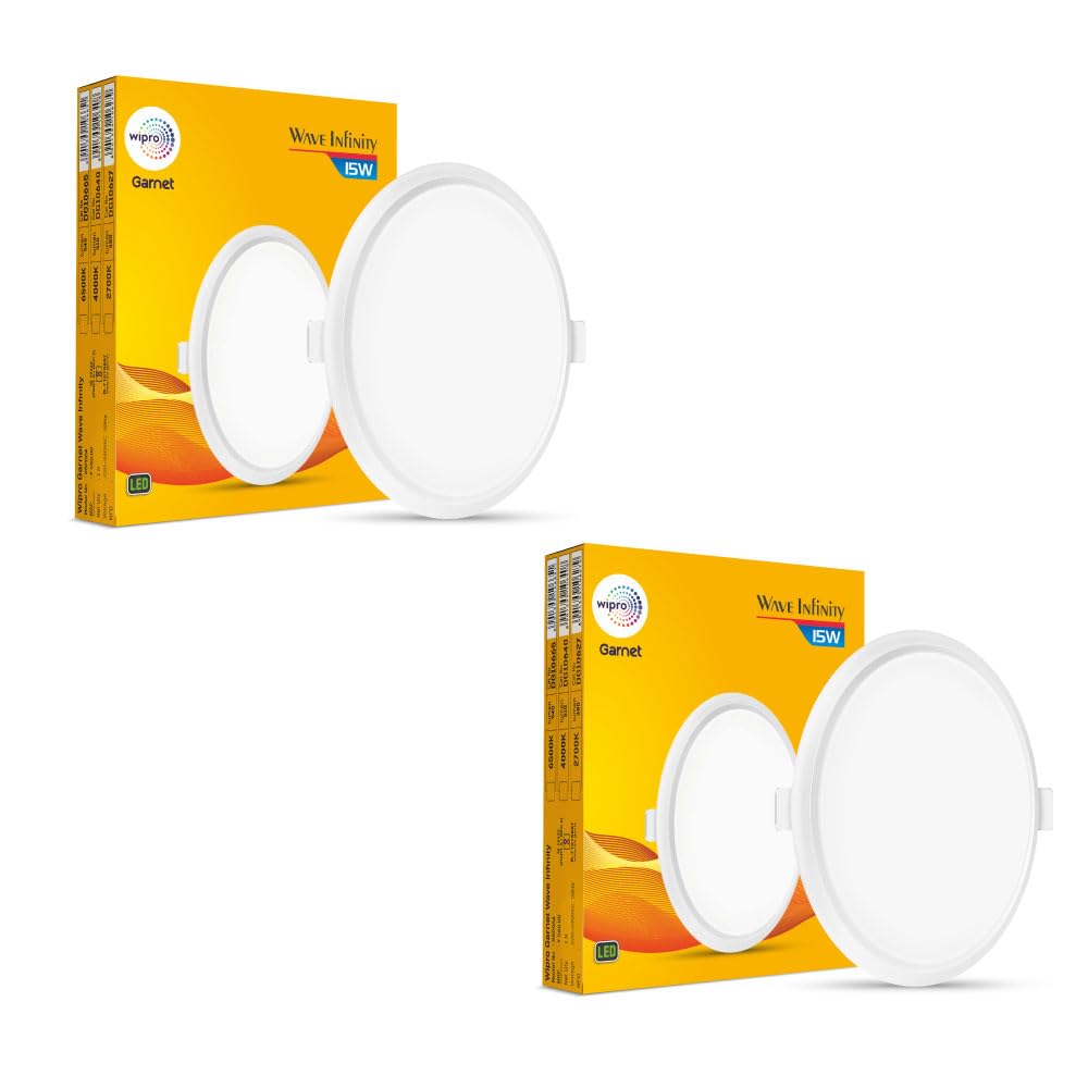 wipro Garnet 15W Round Led Wave Infinity Panel|Warm White Light (2700K)|Rimless Panel with Ultra-Slim Design|Recessed Down Light for False Ceiling|Pop Cutout-150 Mm|Pack of 2