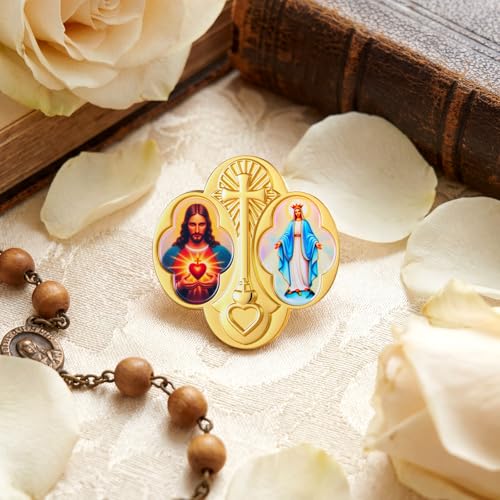 Image of Yinkin 24 Pcs Catholic Pins First Communion Lapel Pins Gold Toned Gifts Bulk Minister Catholic Religious Medal Christian Jewelry First Holy Communion Gifts Inspirational Spiritual Stuff