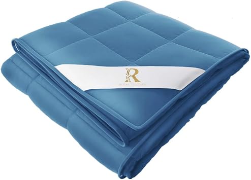 Royal Therapy Weighted Blanket - Heavy 100% Cotton Blankets with Premium Glass Beads 80"x87" 30lbs, New York Blue, Suitable for Two People 150-250lb - Use on Queen/King Bed