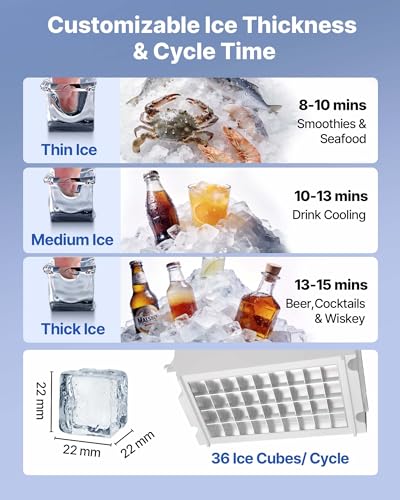 Image of VEVOR Commercial Ice Maker Machine with Pump, 120 lbs /24h with 30 lbs Storage Capacity, Built-in /Freestanding /Under Counter, Stainless Steel Ice Maker with LED Display & Self-Cleaning, for Home Bar