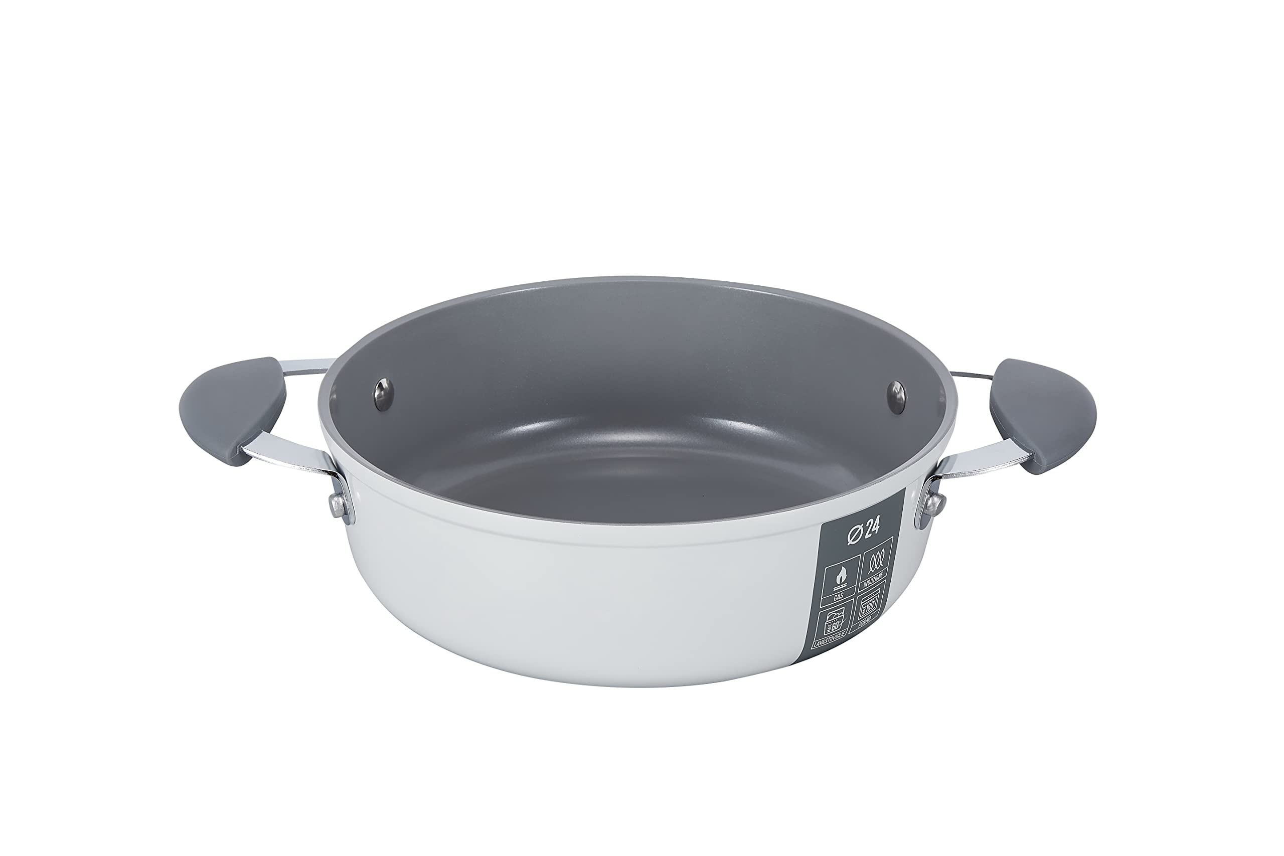 Fatto in Casa da Benedetta Tegame Antiaderente (diametro 24 cm) Alluminio 100% riciclabile con Coperchio in Vetro – Adatto anche per Induzione, Non contiene Metalli pesanti (Colore Grigio)