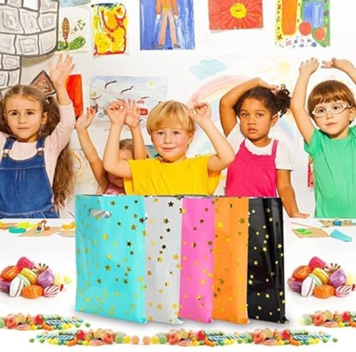 Image of VRB Dec 24pcs Foil Guddy bags, return gift bags for kids birthday, Happy Birthday Party Return Gift Bags For Boys and Girls, Colorful Gift Bags (24pcs Mini Star Design)