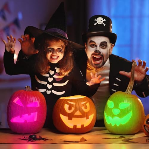 Image of Halloween Pumpkin Lights Battery Operated, Remote Control Always On /Colorful Candlelight Ambient Light Multi-Function Timing Bedside Light for Bedroom
