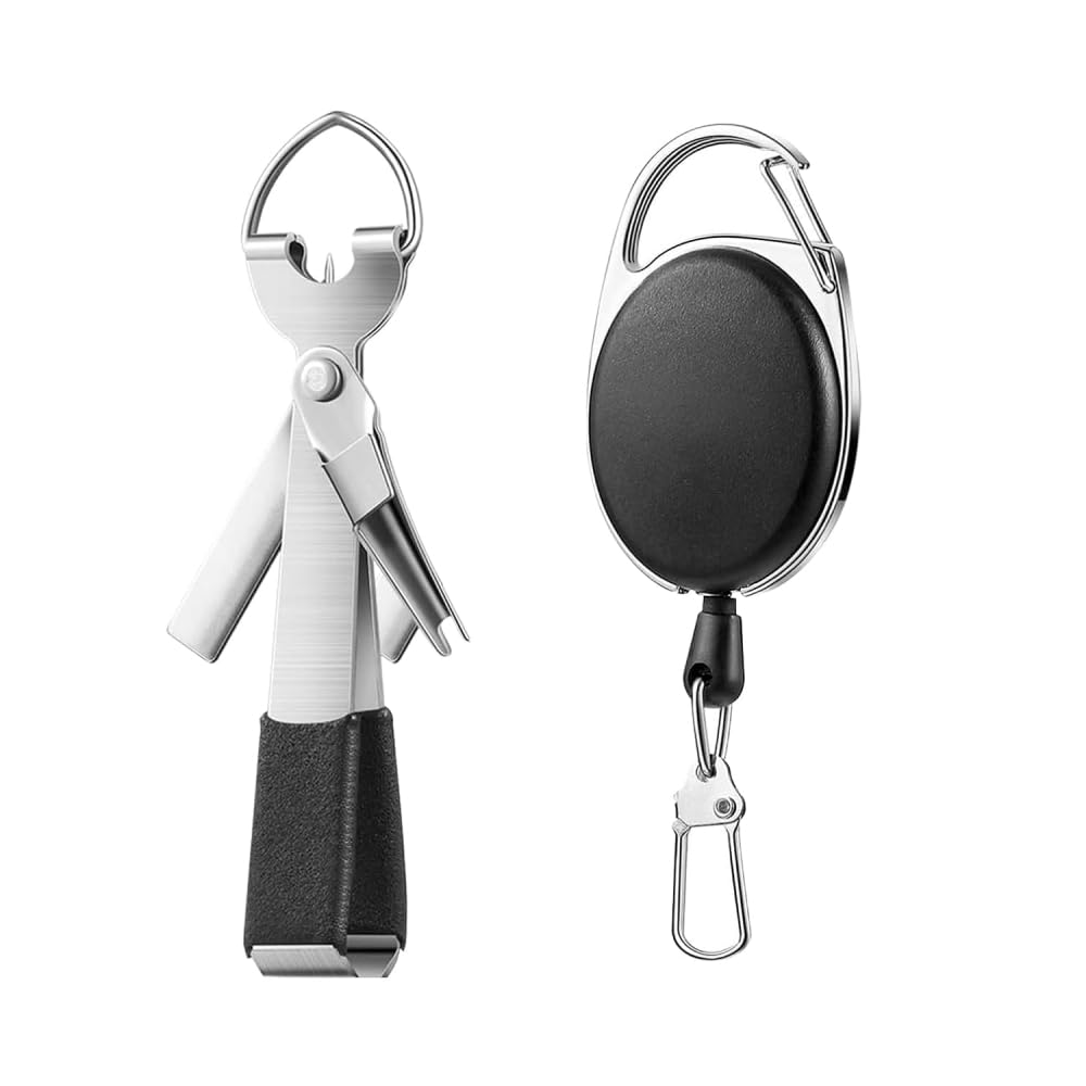 Fly Fishing Quick Knot Tool - Stainless Steel Fishing Knot Tying Tools Fishing Line Clipper Cutter Nipper Tackle with Retractor Combo(Black)