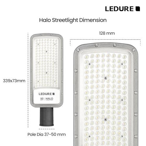 Image of LEDURE 50w Cool White Halo LED Street Light- Pack of 1 | Ultra Bright Energy Efficient Outdoor Waterproof Lamp | Durable Housing for Garage, Parking, Garden, Playground, Roads & Sidewalks