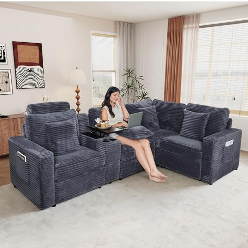 Image of RARZOE Modular Sectional Couch Armless Seats Module, Modular Sofa 2 Armless Chairs Middle Module Seats for Living Room Modular Sectional Sofa Couch, Grey