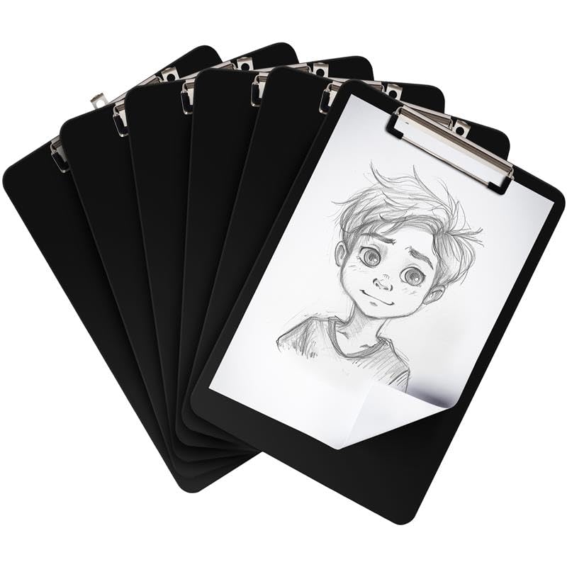 Belle Vous Black A4 Clipboards (6 Pack) - Plastic Clipboards A4 Size - A4 Clip Boards with Low Profile Clips - Clipboards & Forms Holders for Documents, Letters or Memos