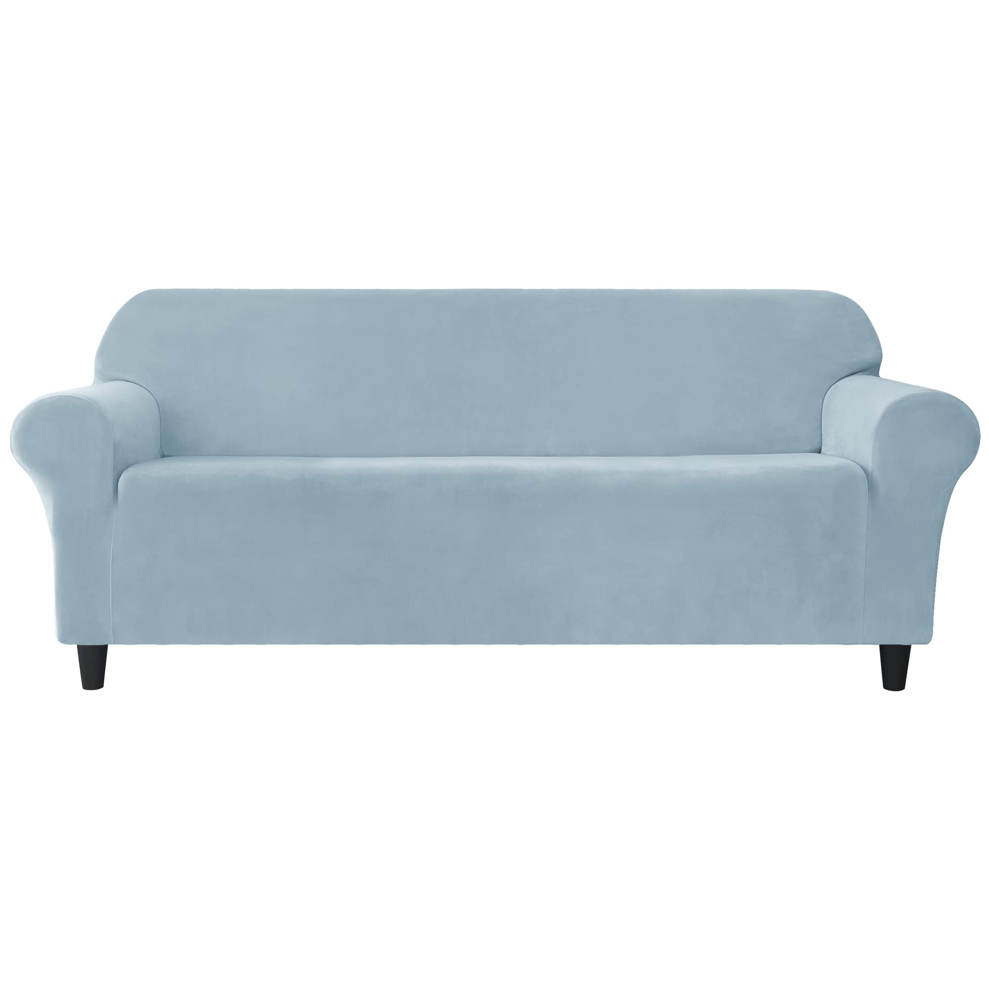 CONRUSER Stretch Sofa Slipcover, Soft Thick Velvet Couch Sofa Cover Furniture Protector with Elastic Bottom for Pets & Kids (Light Blue, L)