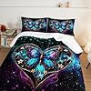 UEVBF Aesthetic Butterfly Bedding Twin Comforter Set,Romantic Love Flower Glitter Printed Comforter Bedding Sets for Kids Teens Girls Room Decor,Blue Butterfly Comforter Sets with 2 Pillowcases. #2