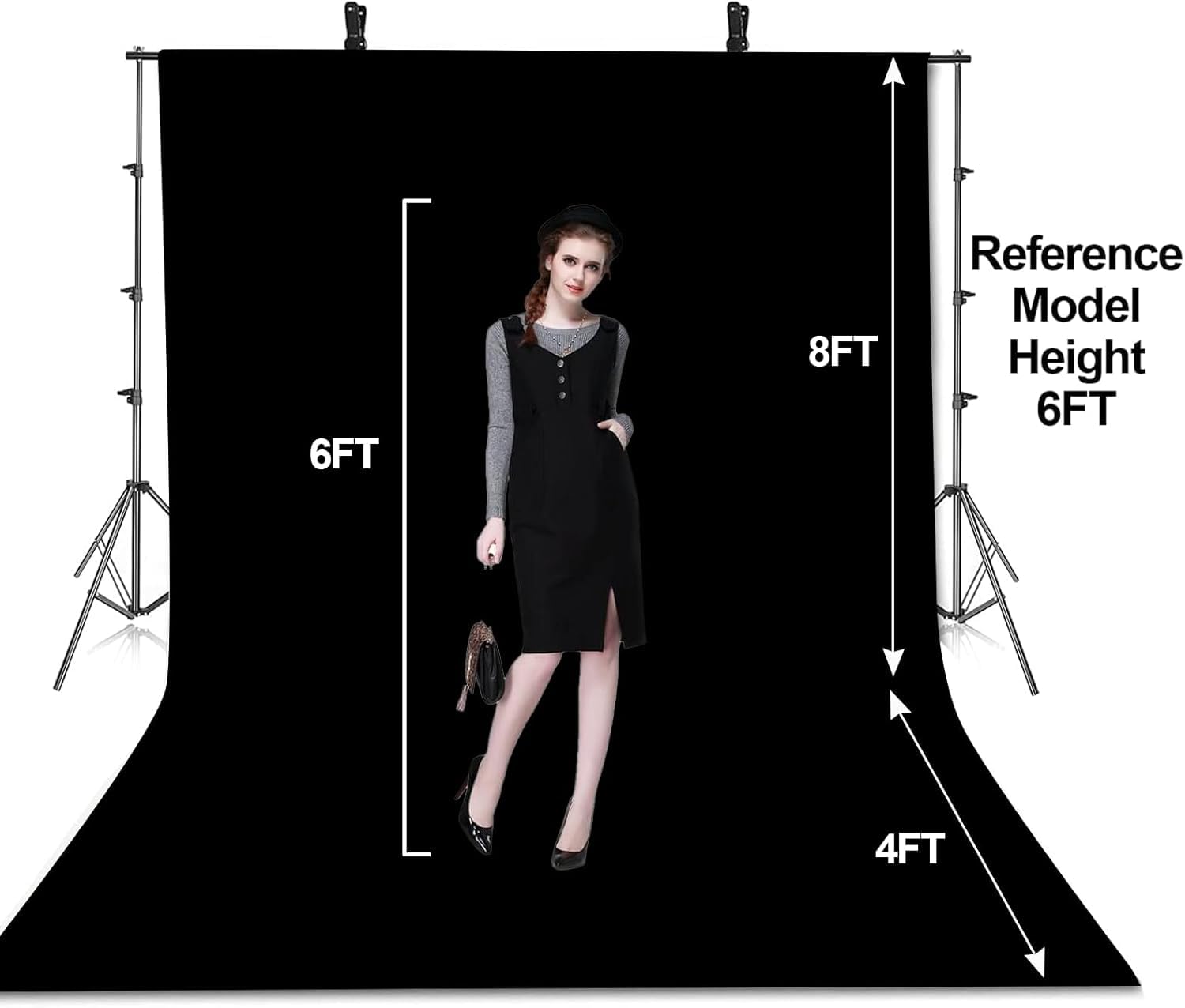 EMART Sfondo Nero Supporto 2,6x3m, Kit Fotografico con Supporto da 3x3,6m