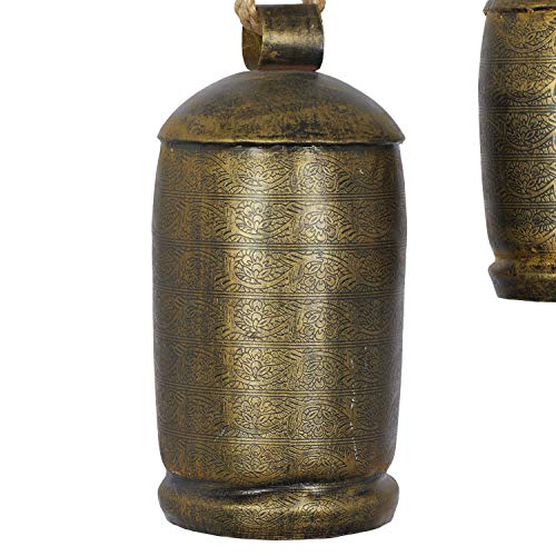 Deco 79 Metal Tibetan Inspired Meditation Decorative Cow Bell With Jute Hanging Rope, Set Of 3 10",8",6"H, Bronze #TOP4