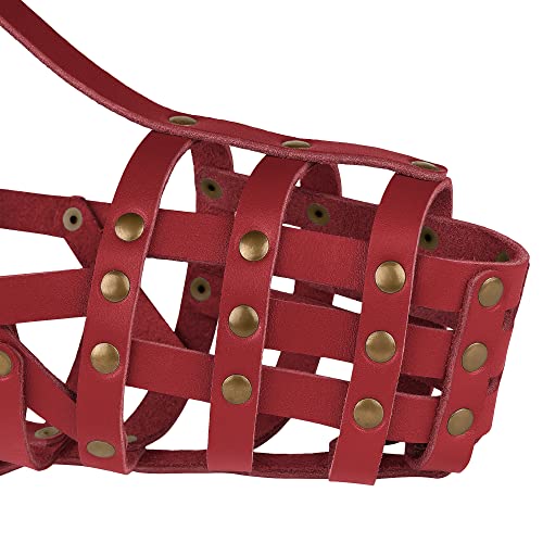 Murom Leather Dog Muzzle German Shepherd Adjustable Breathable Doberman Dalmatian Setter Basket Medium Large Breeds Black Brown Red Green (Red, Medium), Black, Brown, Mint Green, Red #TOP2