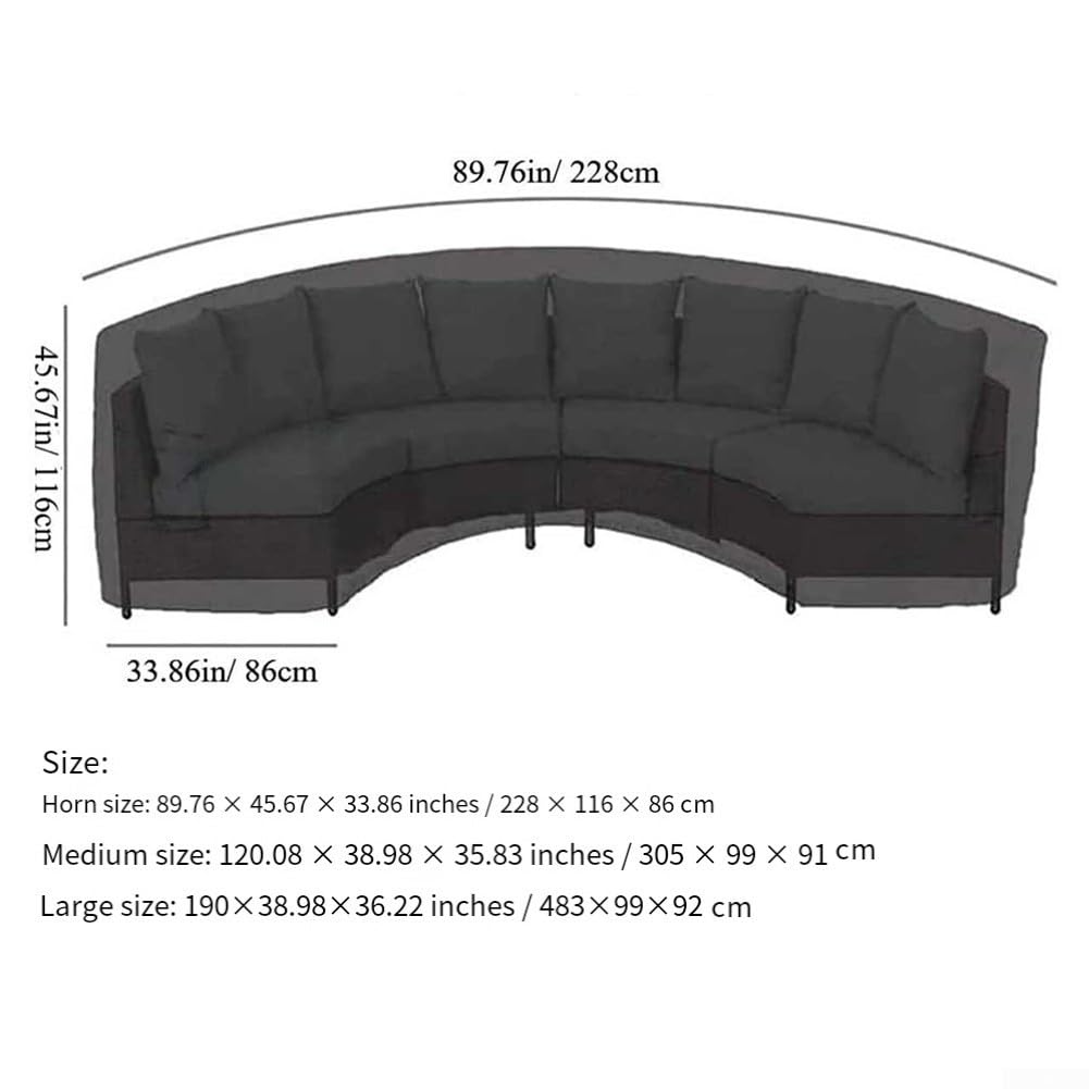 Gartensofa Abdeckung Wasserdicht 420D Oxford für Ecksofa Curved – & Winddicht Schutzhülle Gartenmöbel Winterfest 228x116x86cm(190 * 38 * 36 inches)