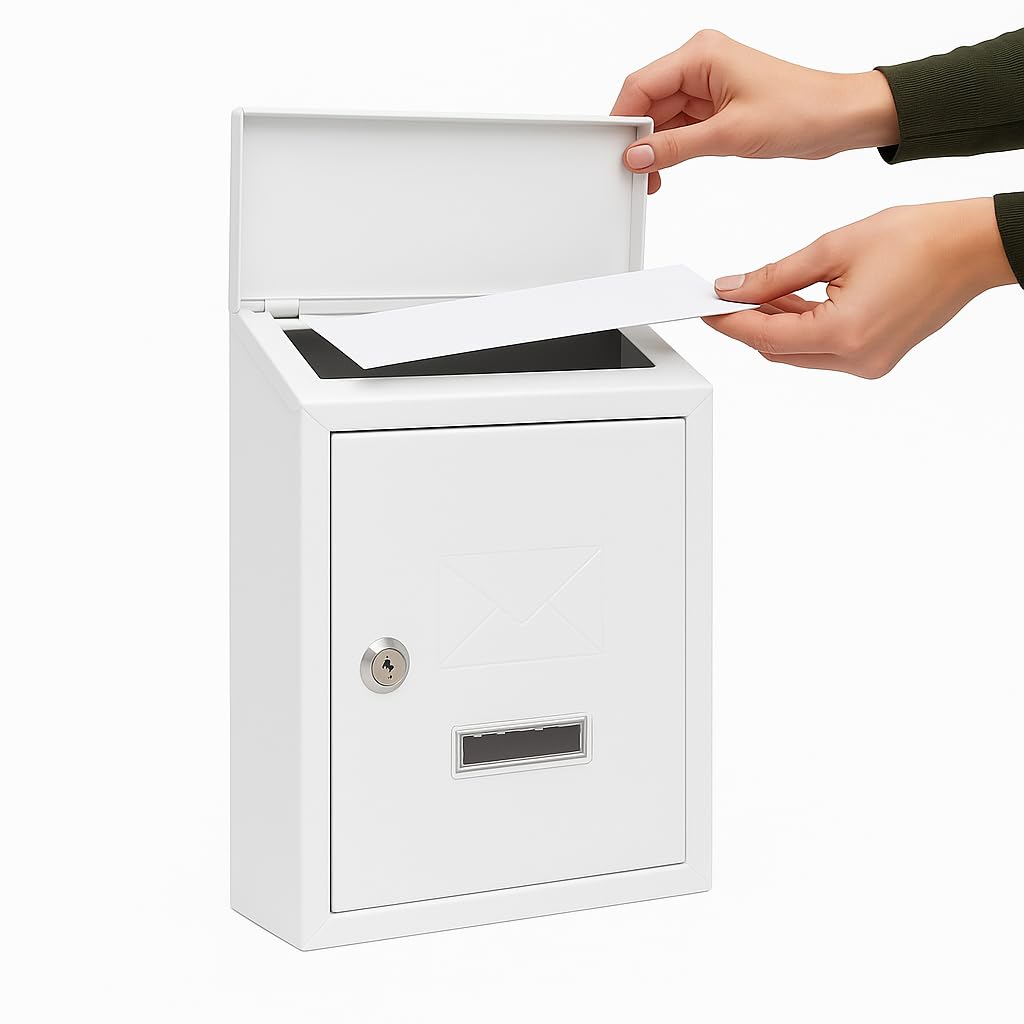 Assorted Collections Wall Mounted Post Box, Lockable Mailbox with 2 Keys, Weatherproof Letterbox, Easy To Install 21x30x7cm (White)