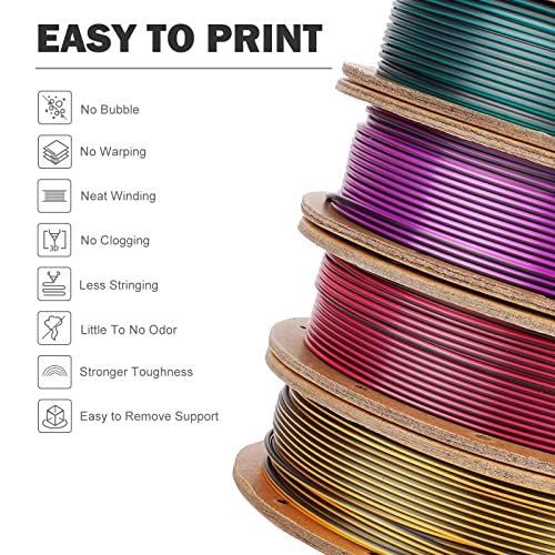 Image of ERYONE PLA Filament 3D Printer Filament Bundle Multicolor 1.75mm + /- 0.03mm, PLA Filament 250g Spool, 4 Rolls, Silk Triple Color 2