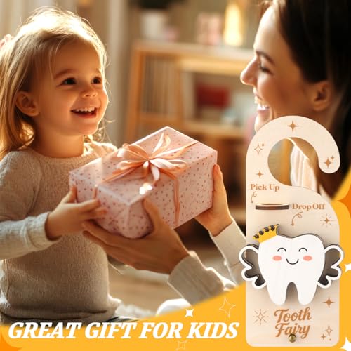 Image of DoubleFill Fairy Tooth Gift Holder Bag Door Hanger Tooth Fairy Kit Stores Lost Teeth Keepsake Box S torage Gifts for Lost Teeth Boy Girls