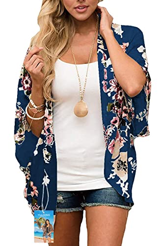 Womens Cover Ups Chiffon Floral Print Kimono Loose Shawl Cardigan Boho Summer Casual Blouse Top Sexy Beach Swimwear