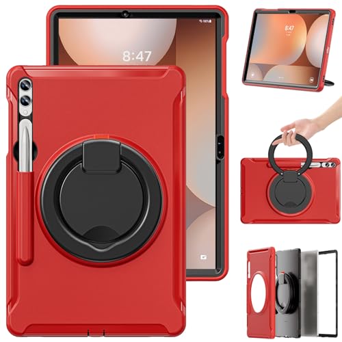Coque Samsung Galaxy Tab S9+ antichoc rouge robuste SM-X810 et Tab S9 FE+ SM-X610 avec support