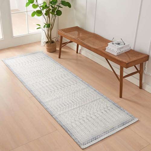 Great Bay Home Washable Runner Rugs | 2.4x7 Printed Runner Indoor Rug for Kitchen, Bedroom, Entryway, Hallway, or Bathroom | Thin Vintage Patterned Accent Throw Rug (Grey, 2’4” x 7)