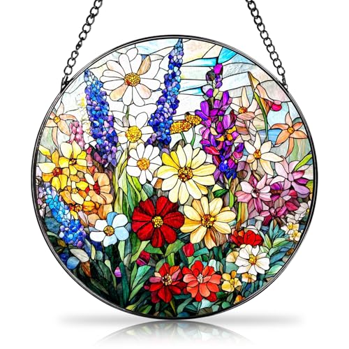 Wildflower Sun Catcher Alternative Stained Glass Design Durable Acrylic Suncatcher Artistic Window Decoration for Garden Christmas & Birthday Mothers Day 20x20 cm
