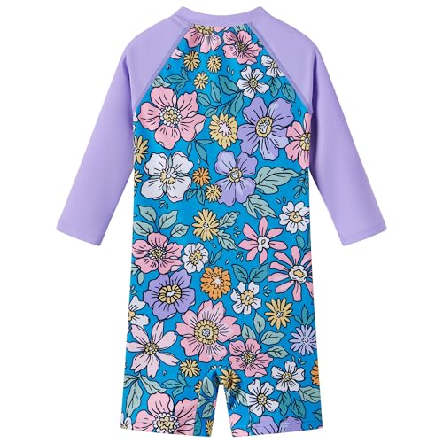 Image of UMELOK Baby Girl One Piece Swimsuit Infant Rash Guard Bathing Suit | UPF 50+ Sun Protection Swimwear,Full Zip,Long Sleeves,Soft And Comfortable Fabric,Swimming Pool,Beach