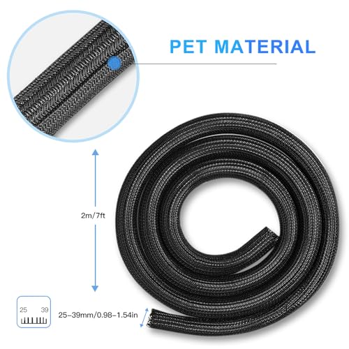 Image of AGPTEK Cable Sleeve, 6.6ft - 1.5 inch Cable Management Desk Cord Cover Organizer Wire Hider for Home Office Computer TV Wire Loom Tubing Pet Proof Cord Protector from Cat Dog Chewing, Black
