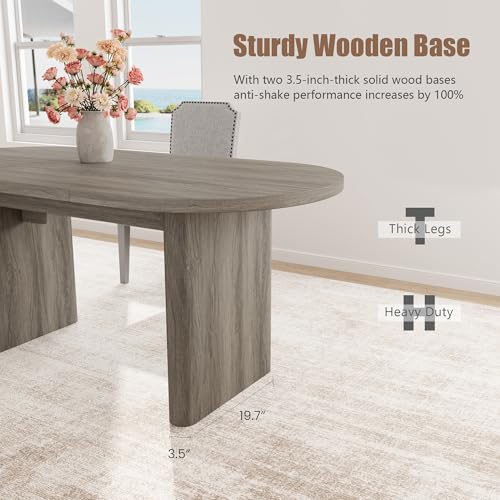 Image of GarveeHome Oval Dining Table for 6-8 People, Long Large Kitchen Table with Thick Sturdy Wooden Base, Farmhouse Dining Room Table for for Kitchen, Living Room, Office (63 inch Long,Grey Walnut)