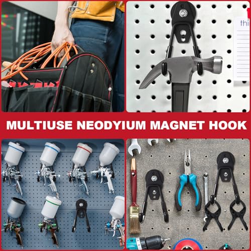 Image of Landhoow 10 Pcs Large Magnetic Hooks Heavy Duty Garage Magnet Hooks Strong Storage Utility Magnetic Hangers with Anti Slip Rubber Coating for Indoor and Outdoor Hanging (Black)