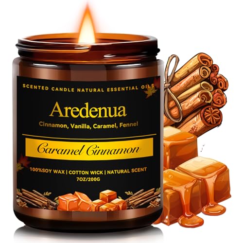 Caramel Cinnamon Candles &ndash; Holiday Winter Scented Candles with Warm Caramel & Spicy Cinnamon Aroma...