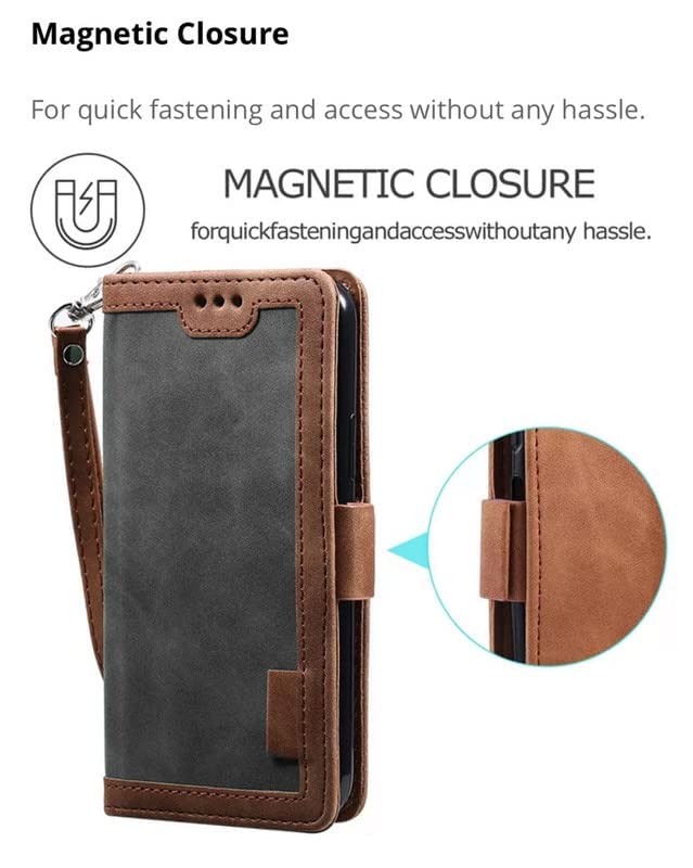Image of TROUNCE Professional Flip Cover (Shock Proof | Velvet Finish | Card Pockets Wallet & Stand | Grey & Brown) Case for Samsung Galaxy A54 5G