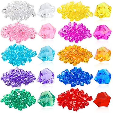 ilclviz Premium Multicolored Fake Crushed Ice Rock Plastic Gems Jewels Acrylic Ice Rock Crystals Treasure Fake Diamonds Plastic Ice Cubes for Kids Toy Decoration Wedding Display Vase Fillers Crafts Cover