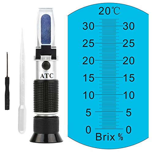 Brix Meter Refractometer Portable Brix Refractometer with ATC, Dual Scale-Specific Gravity Brix Meter