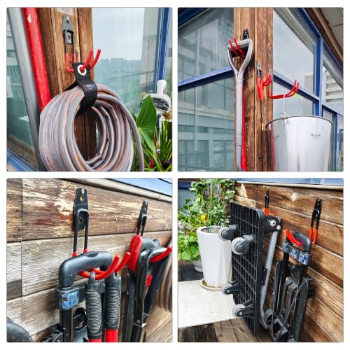 Image of 3-H Garage Wall Hooks 14 Pack,Garage Hooks Heavy Duty with Extra Welding Spots,Garage Hooks for Hanging,Garage Organizer for Garden,Lawn,Yard Tools,Chairs,Ladders,WeedEater,Shovel,Blower(Red)