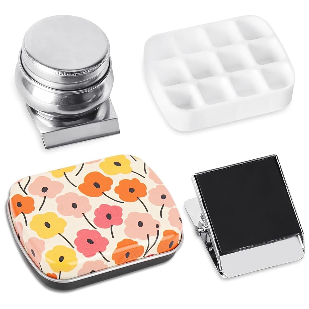 Lucaser Mini Caja de Hojalata PortáTil, de Acuarela VacíA de 12 Pocillos, PequeñOs Kits de Almacenamiento de Pintura con Clip MagnéTico y de Aceite, A
