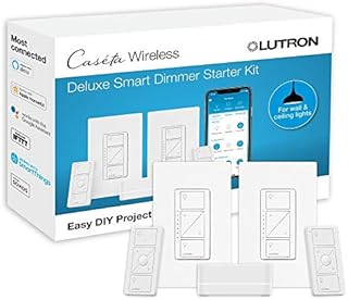 Lutron Caséta Deluxe Smart Dimmer Switch (2 Count) Kit with Caséta Smart Hub | Works with Alexa, Apple HomeKit, Ring, Google Assistant | P-BDG-PKG2W-A | White