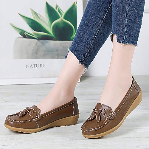 Image of Shoes Loafers for Women Classic Leather Loafers Casual Slip-On Boat Shoes ComfortWalking Moccasins Soft Sole Shoes