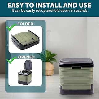 Crystals 24L Portable Camping Toilet – Compact Outdoor Travel Potty Loo for Caravan, Folding Toilet, Fishing, Hiking, Festivals & Picnics – Lightweight, Easy-Clean Design (Green/Black)