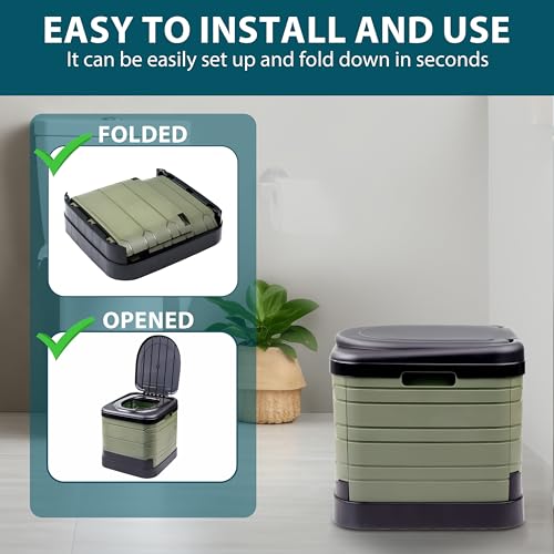 Crystals 24L Portable Camping Toilet – Compact Outdoor Travel Potty Loo For Caravan, Folding Toilet, Fishing, Hiking, Festivals & Picnics – Lightweight, Easy-Clean Design (Green/Black) - 4