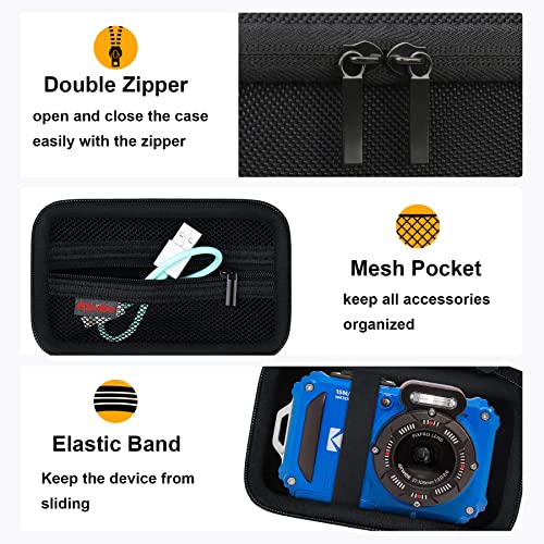 Elonbo Carrying Case For Kodak Pixpro Wpz2/Om System Olympus Tg-6 Underwater Photography Camera,Rugged Waterproof Shockproof Wifi 4K Video Digital Camera Storage Cover Bag Organizer Holder, Black #TOP3