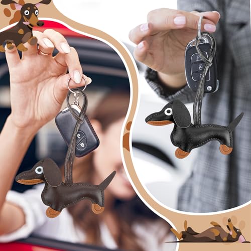 Leder Schlüsselanhänger Dackel - Welpe, Hundetasche Anhänger Glücksbringer für Frauen und Männer - Tierische Deko-Geschenke