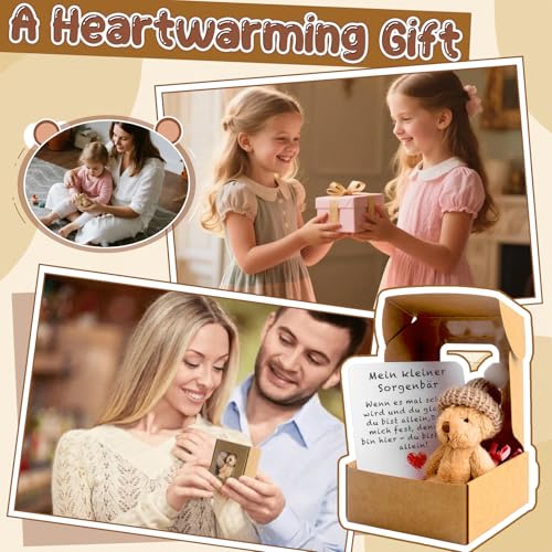 Pocket Hug Positive Mini-Teddybär, Bär In Einer Box Mini-Plüsch Figuren Lustige Teddy-bär Puppe Sorgenbär-Umarmung in Einer Box Kleines Tier Mit Inspirierender Karte für Frauen Babyparty Freunde