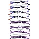 Picture of VisionGlobal 8 Pairs Reading Glasses, Blue Light Blocking Glasses, Computer Reading Glasses for Women and Men, Fashion Square Eyewear Frame (4bluefloral+4purple,+3.50 Magnification)