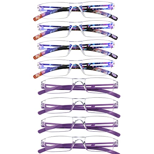 Image of 8 Pack Reading Glasses, Blue Light Blocking Computer Reading Glasses for Women and Men, Lightweight Readers (4 Purple+4 Floral,+4.50Magnification)