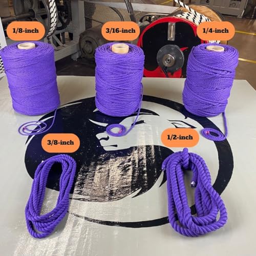Ravenox Natural Twisted Cotton Rope | (Purple)(3/16 Inch x 25 Feet) | Made in The USA | Strong Triple-Strand Rope for Sports, Décor, Pet Toys, Crafts, Macramé & Indoor Outdoor Use